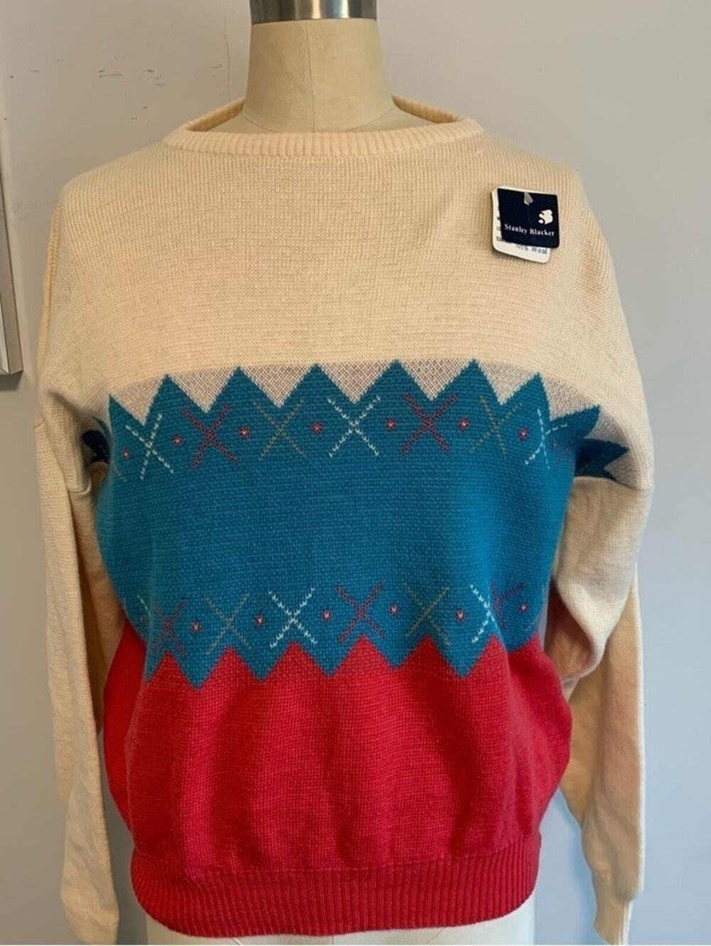 Vintage Deadstock NWT Stanley Blacker Wool Sweater Men XL Multicolor Striped